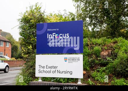 Le signe de charité de l'École d'infirmières Exeter avec en focus vision Banque D'Images