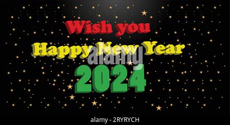 Nous vous souhaitons une bonne année 2024. Nous vous souhaitons une bonne année 2024 fond de salutation avec feu d'artifice étincelant léger sur fond noir. Nouvel an 2024 Illustration de Vecteur