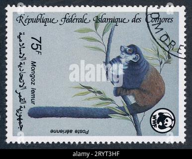 Lémurien Mongoose. République fédérale islamique des Comores, publié en 1987. Banque D'Images