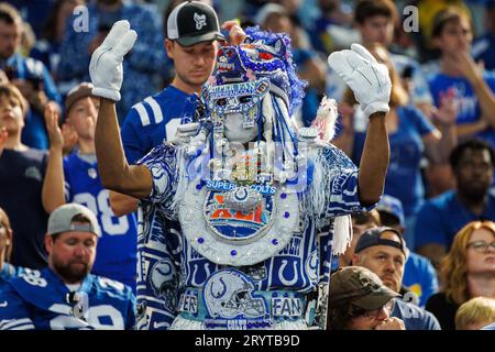 01 octobre 2023 : les Colts d'Indianapolis sont « Super Fan » lors d'un match de la NFL contre les Rams de Los Angeles à Indianapolis, Indiana. Los Angeles bat Indianapolis 29-23 en prolongation. John Mersits/CSM Banque D'Images