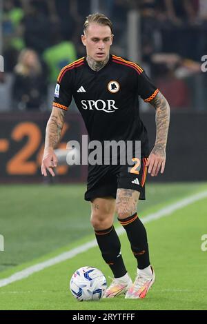 Rome, Latium. 01 octobre 2023. Rick Karsdorp de L'AS Roma lors du match de Serie A entre Roma et Frosinone au stade olympique, Italie, le 01 octobre 2023. Crédit : massimo insabato/Alamy Live News Banque D'Images