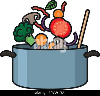 Variété de tranches de légumes tombant dans le pot de cuisson illustration vectorielle isolée pour la Journée de la soupe maison le 4 février Illustration de Vecteur