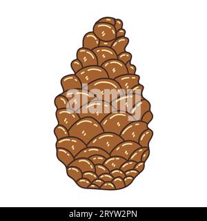 Cône de pin sur fond blanc couleur marron. Doodle d'illustration vectorielle isolée colorée. Icône dessinée à la main ou carte, élément de conception. Automne et hiver se Illustration de Vecteur