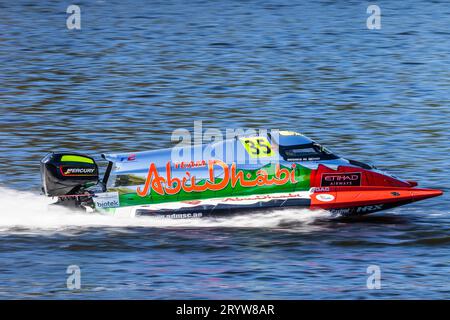 Courses de bateaux à moteur à Vila Velha de Ródão, lors du Grand Prix du Portugal II du Championnat du monde UIM F2 2023. Banque D'Images