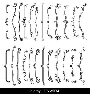 Bordures de parenthèse de mariage floral et décorations de flèche de contour, cadres vectoriels et diviseurs. Bordures de vignettes florissantes et délimiteurs ou séparateurs pour carte d'invitation de mariage et éléments de décoration Illustration de Vecteur