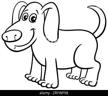 Dessin animé noir et blanc illustration de drôle de chien bande dessinée caractère page de coloriage Banque D'Images