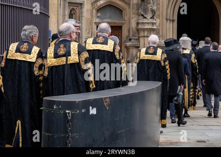 Londres, Angleterre, Royaume-Uni. 2 octobre 2023. Petit déjeuner du Lord Chancellor. Les membres de la magistrature britannique font leur chemin de l'abbaye de Westminster à la Banque D'Images