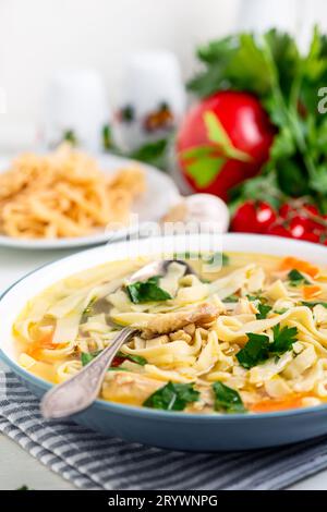 Soupe poulet et nouilles faites maison. Banque D'Images