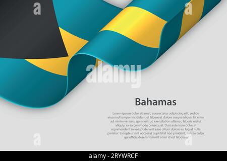 Ruban 3d avec drapeau national Bahamas isolé sur fond blanc avec copyspace Illustration de Vecteur