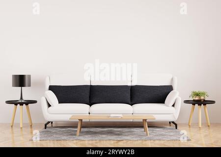 Blanc intérieur moderne du salon avec canapé blanc élégant et confortable Banque D'Images