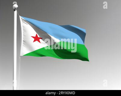 Drapeau national de Djibouti isolé agitant sur fond gris Banque D'Images