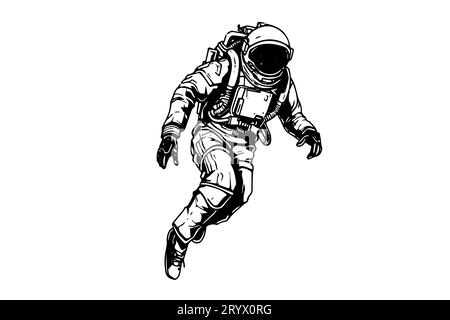 Croquis à l'encre dessiné à la main par astronaute Spaceman. Illustration vectorielle de style de gravure. Illustration de Vecteur