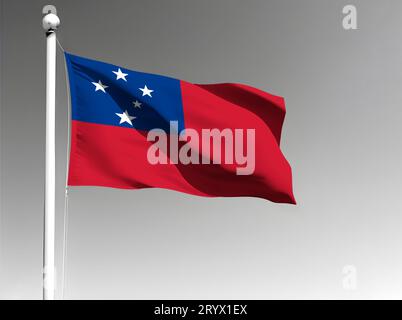 Drapeau national Samoa isolé agitant sur fond gris Banque D'Images