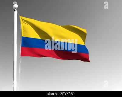 Drapeau national de la Colombie isolé agitant sur fond gris Banque D'Images