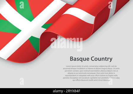 Ruban 3d avec drapeau pays Basque. Communauté autonome espagnole. isolé sur fond blanc avec copyspace Illustration de Vecteur