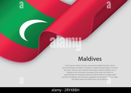 Ruban 3d avec drapeau national Maldives isolé sur fond blanc avec copyspace Illustration de Vecteur