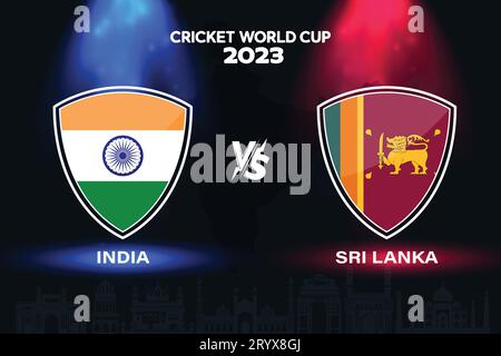 Inde vs Sri Lanka logo de drapeau de cricket international design sur fond d'horizon indien pour la finale de la coupe du monde 2023. Vecteur EPS pour un match de sport Illustration de Vecteur