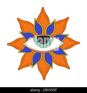 Objet de dessin animé linéaire 2D de fleur de globe oculaire ésotérique Illustration de Vecteur