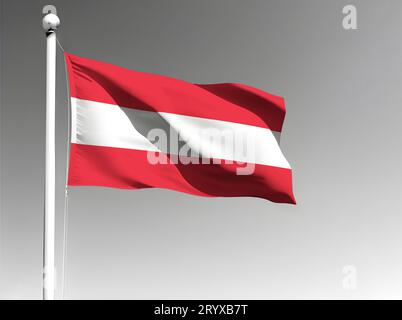 Drapeau national de l'Autriche isolé agitant sur fond gris Banque D'Images