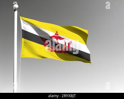 Drapeau national Brunei isolé agitant sur fond gris Banque D'Images