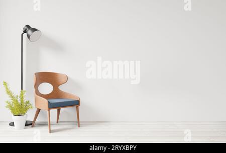 Intérieur avec chaise murale blanche en bois et plancher en bois Banque D'Images