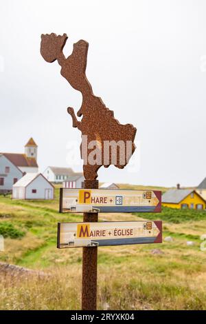 Panneau de la carte sur Ile-aux-marins à St. Pierre, France Banque D'Images