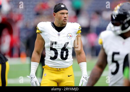 Houston, Texas, États-Unis. 1 octobre 2023. Alex Highsmith (56), le linebacker des Steelers de Pittsburgh, avant le match entre les Texans de Houston et les Steelers de Pittsburgh au NRG Stadium de Houston, Texas, le 1 octobre 2023. (Image de crédit : © Erik Williams/ZUMA Press Wire) USAGE ÉDITORIAL SEULEMENT! Non destiné à UN USAGE commercial ! Banque D'Images