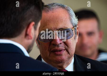 Bogota, Colombie. 02 octobre 2023. Le président du sénat colombien Ivan Nameduring un événement où l'amiral Jose Prudencio Padilla reçoit la promotion postulante de Grand Amiral de la Nation, par le gouvernement colombien le 2 octobre 2023. Photo par : Sebastian Barros/long Visual Press crédit : long Visual Press/Alamy Live News Banque D'Images