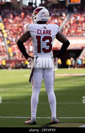 1er octobre 2023 ; Santa Clara, CALIFORNIE, États-Unis ; les Arizona Cardinals cornerback Kei'Trel Clark (13 ans) lors du quatrième quart-temps contre les 49ers de San Francisco au Levi’s Stadium. (Stan Szeto/image du sport) Banque D'Images