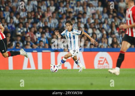 San Sebastian, Espagne. 30 septembre 2023. Takefusa Kubo (Sociedad) football/football : Espagnol 'LaLiga EA Sportss' Match entre Real Sociedad 3-0 Athletic Club de Bilbao au Reale Arena de San Sebastian, Espagne . Crédit : Mutsu Kawamori/AFLO/Alamy Live News Banque D'Images