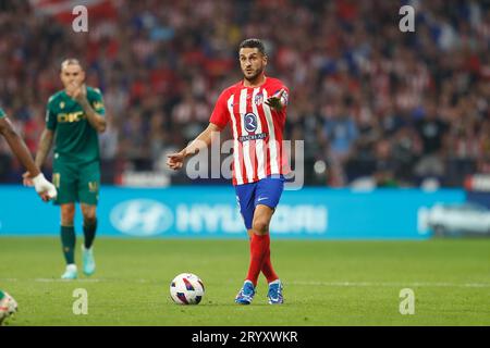 Madrid, Espagne. 1 octobre 2023. Koke (Atletico) football/football : Espagnol 'LaLiga EA Sportss' Match entre le Club Atletico de Madrid 3-2 Cadiz CF à l'Estadio Civitas Metropolitano à Madrid, Espagne . Crédit : Mutsu Kawamori/AFLO/Alamy Live News Banque D'Images