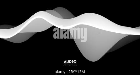 Visualisation des ondes sonores. Forme d'onde volumique 3D en noir et blanc. Modèle d'échantillon de voix. Illustration de Vecteur