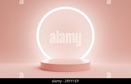 Scène de podium de produit minimal avec anneau de couleur corail rose pastel clair et forme géométrique pour le fond de présentation. Résumé b Banque D'Images