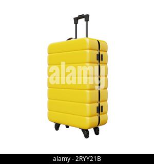 Valise à roulettes jaune sur fond blanc isolé. Objet de voyage et concept de wanderlust. 3D rendu d'illustration Banque D'Images