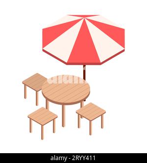 Chaises de jardin isométriques et vecteur parapluie Illustration de Vecteur
