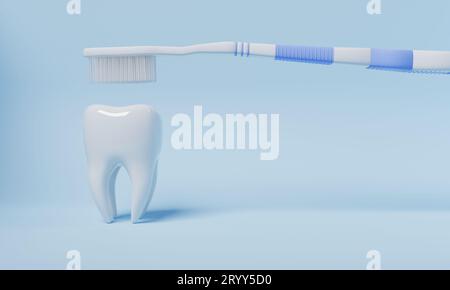 Brossage des dents par brosse à dents sur fond bleu.Concept de soins de santé et de médecine.3D rendu d'illustration Banque D'Images