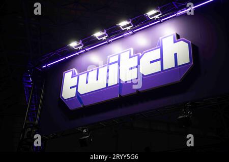 Plateforme de streaming en ligne Twitch branding au Tokyo Game Show 2023. Crédit : Stanislav Kogiku/AFLO/Alamy Live News Banque D'Images