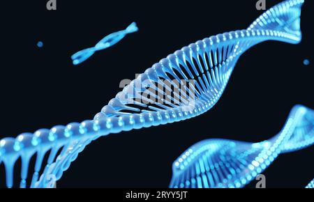 Modification génétique du chromosome de l'ADN de l'hélice bleue sur fond noir.Concept scientifique et médical.Rendu d'illustration 3D Banque D'Images