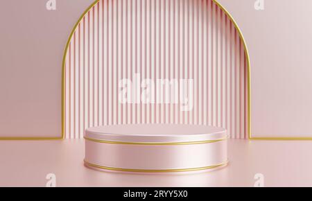 Podium rose de style asiatique pour fond de modèle de publicité de produit.Concept objet et abstrait.3D rendu d'illustration Banque D'Images