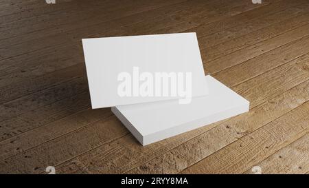 Maquette de carte de visite blanche empilant sur la table en bois. Concept de fond d'objet de fournitures de bureau pour modèle de présentation de marque pri Banque D'Images