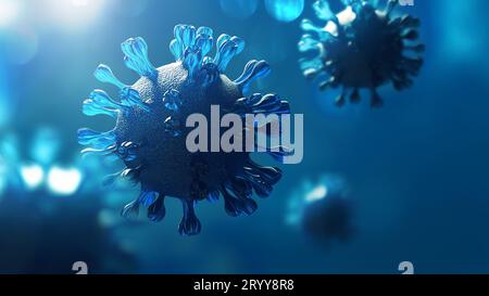 Super gros plan coronavirus COVID-19 en fond pulmonaire humain. Concept de microbiologie scientifique. Epidémie épidémique du virus Blue Corona. Banque D'Images