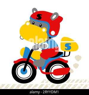 petite moto hippopotame, illustration de dessin animé vectoriel Illustration de Vecteur