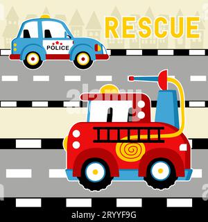 Équipe de véhicule de sauvetage dans la route de la ville, illustration de dessin animé vectoriel Illustration de Vecteur