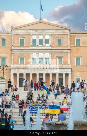 Manifestation de soutien à l'Ukraine sur la place Syntagma à Athènes, Grèce, le 14 août 2023 Banque D'Images