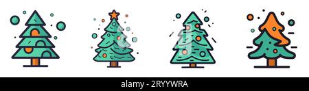 Icône de sapin de Noël. Ensemble d'icônes d'arbre de noël de dessin animé. Illustration vectorielle. Icône mignonne de vacances Illustration de Vecteur
