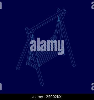 meubles de banc oscillant de porche de patio suspendus classiques en bois avec des cordes isolées sur fond bleu. 3d. illustration vectorielle. Vue isométrique Illustration de Vecteur