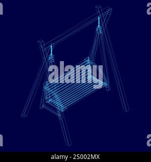 meubles de banc oscillant de porche de patio suspendus classiques en bois avec des cordes isolées sur fond bleu. 3d. illustration vectorielle. Vue isométrique Illustration de Vecteur