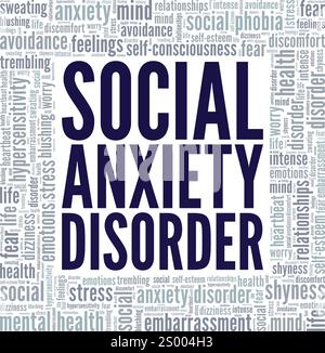 TRISTE conception conceptuelle de nuage de mots de trouble d'anxiété sociale isolé sur fond blanc. Illustration de Vecteur