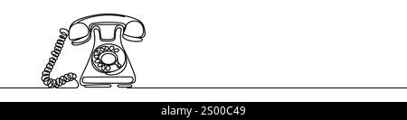 Une illustration en ligne continue d'un téléphone rotatif, isolé sur fond blanc. Dessin au trait d'un téléphone rotatif Illustration de Vecteur