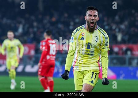 Italien. 22 décembre 2024. Nico Gonzalez de la Juventus FC célèbre après avoir marqué un but lors du match de football de Serie A 2024/25 entre l'AC Monza et la Juventus FC au U-Power Stadium crédit : dpa/Alamy Live News Banque D'Images